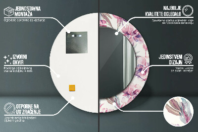 Espelho redondo decorativo Flores de peônia