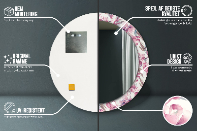 Espelho redondo decorativo Flores de peônia