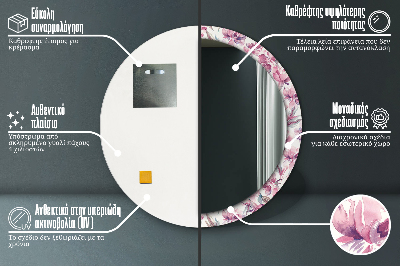 Espelho redondo decorativo Flores de peônia