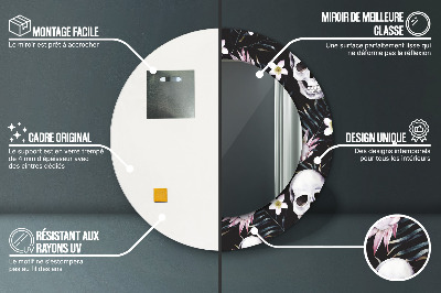 Espelho redondo decorativo Flores de caveira