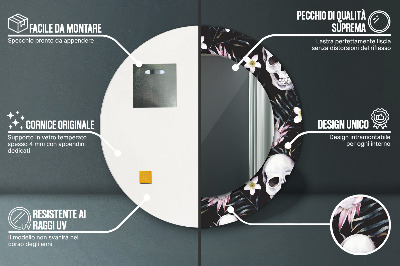 Espelho redondo decorativo Flores de caveira