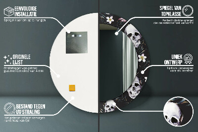 Espelho redondo decorativo Flores de caveira