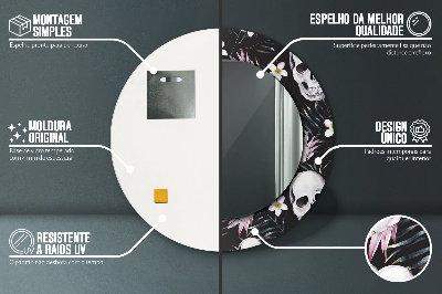 Espelho redondo decorativo Flores de caveira