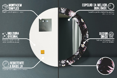 Espelho redondo decorativo Flores de caveira