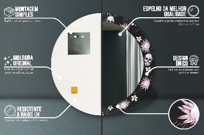 Espelho redondo decorativo Flores de caveira