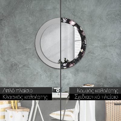 Espelho redondo decorativo Flores de caveira