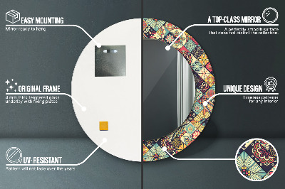 Espelho decorativo redondo Floral étnico