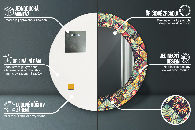 Espelho decorativo redondo Floral étnico