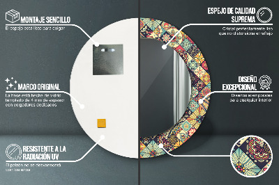 Espelho decorativo redondo Floral étnico