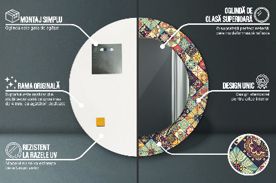 Espelho decorativo redondo Floral étnico