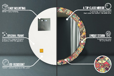 Espelho decorativo redondo Floral étnico