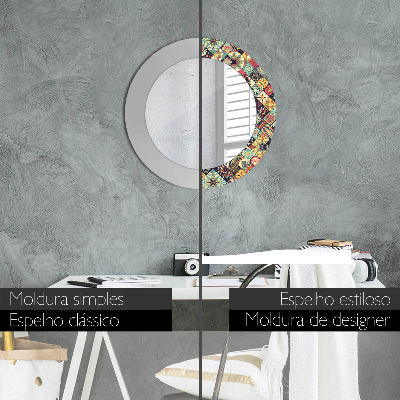 Espelho decorativo redondo Floral étnico