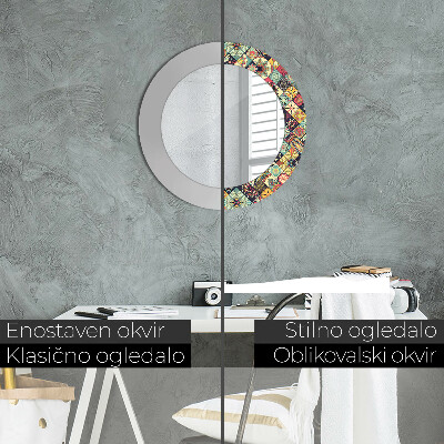 Espelho decorativo redondo Floral étnico