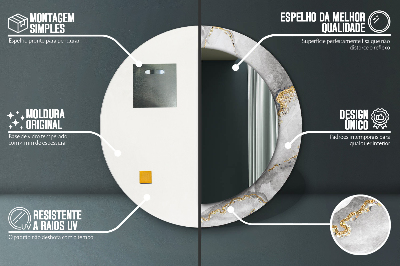 Espelho redondo decorativo Mármore branco dourado