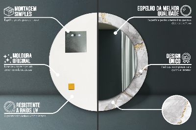 Espelho redondo decorativo Mármore branco dourado