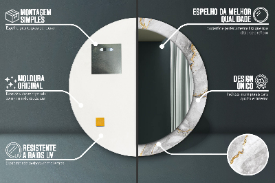 Espelho redondo decorativo Mármore branco dourado