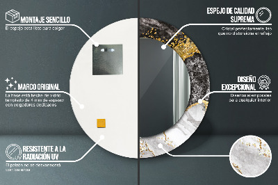 Espelho decorativo redondo Mármore e ouro