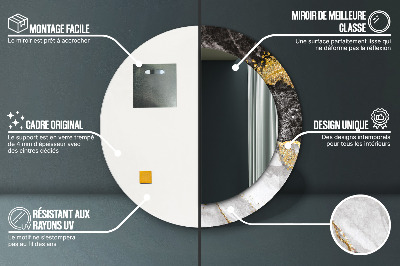 Espelho decorativo redondo Mármore e ouro