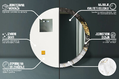 Espelho decorativo redondo Mármore e ouro