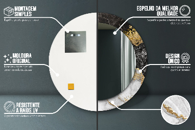 Espelho decorativo redondo Mármore e ouro