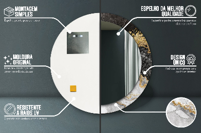 Espelho decorativo redondo Mármore e ouro