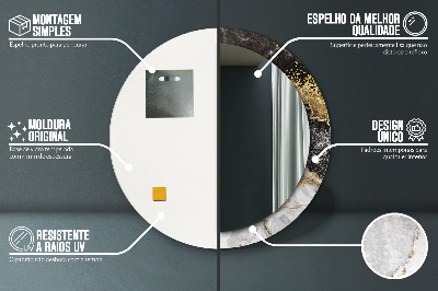 Espelho decorativo redondo Mármore e ouro