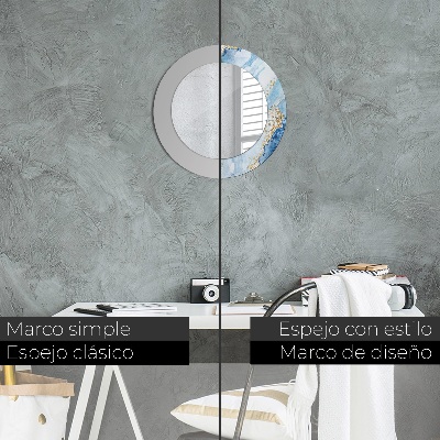 Espelho decorativo redondo Mármore azul dourado