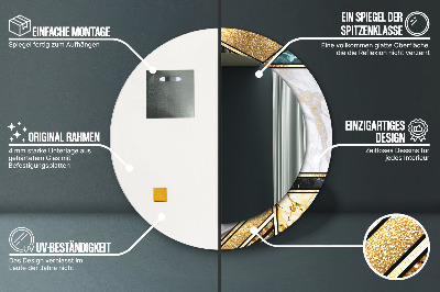 Espelho decorativo redondo Ágata mármore e ouro