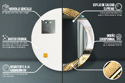 Espelho decorativo redondo Ágata mármore e ouro