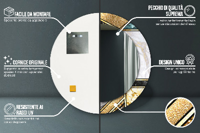 Espelho decorativo redondo Ágata mármore e ouro