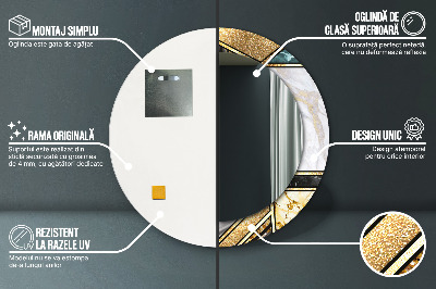 Espelho decorativo redondo Ágata mármore e ouro