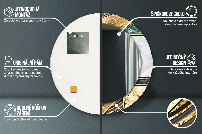 Espelho decorativo redondo Ágata mármore e ouro