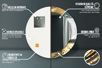 Espelho decorativo redondo Ágata mármore e ouro