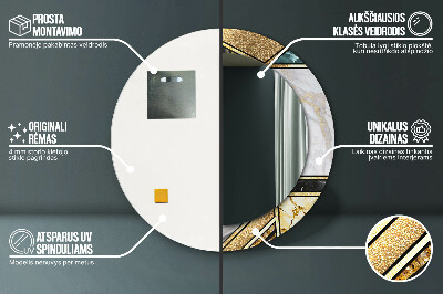 Espelho decorativo redondo Ágata mármore e ouro