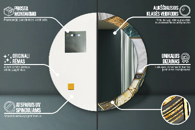 Espelho decorativo redondo Ágata mármore e ouro