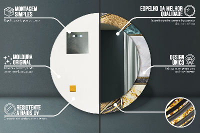 Espelho decorativo redondo Ágata mármore e ouro