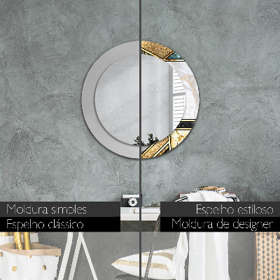 Espelho decorativo redondo Ágata mármore e ouro