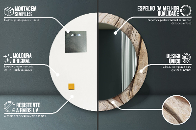 Espelho redondo decorativo Madeira rachada