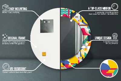 Espelho decorativo redondo Pássaros tropicais geométricos