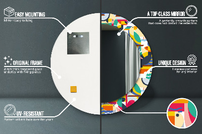 Espelho decorativo redondo Pássaros tropicais geométricos