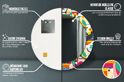 Espelho decorativo redondo Pássaros tropicais geométricos