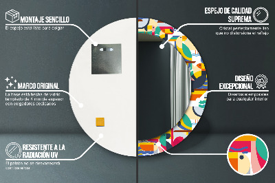 Espelho decorativo redondo Pássaros tropicais geométricos