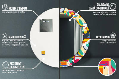 Espelho decorativo redondo Pássaros tropicais geométricos