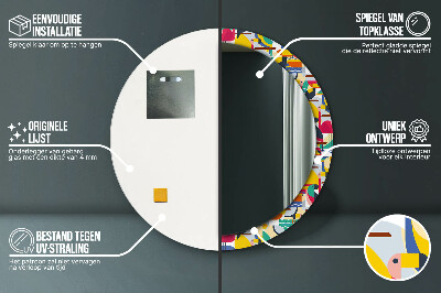 Espelho decorativo redondo Pássaros tropicais geométricos