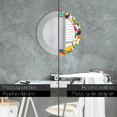 Espelho decorativo redondo Pássaros tropicais geométricos