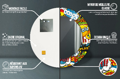 Espelho decorativo redondo Padrão estilo história em quadrinhos