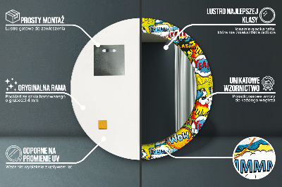 Espelho decorativo redondo Padrão estilo história em quadrinhos