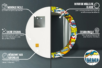 Espelho decorativo redondo Padrão estilo história em quadrinhos