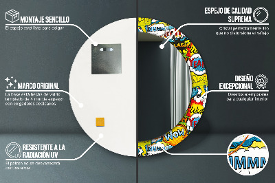 Espelho decorativo redondo Padrão estilo história em quadrinhos