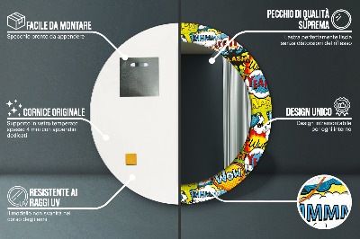 Espelho decorativo redondo Padrão estilo história em quadrinhos